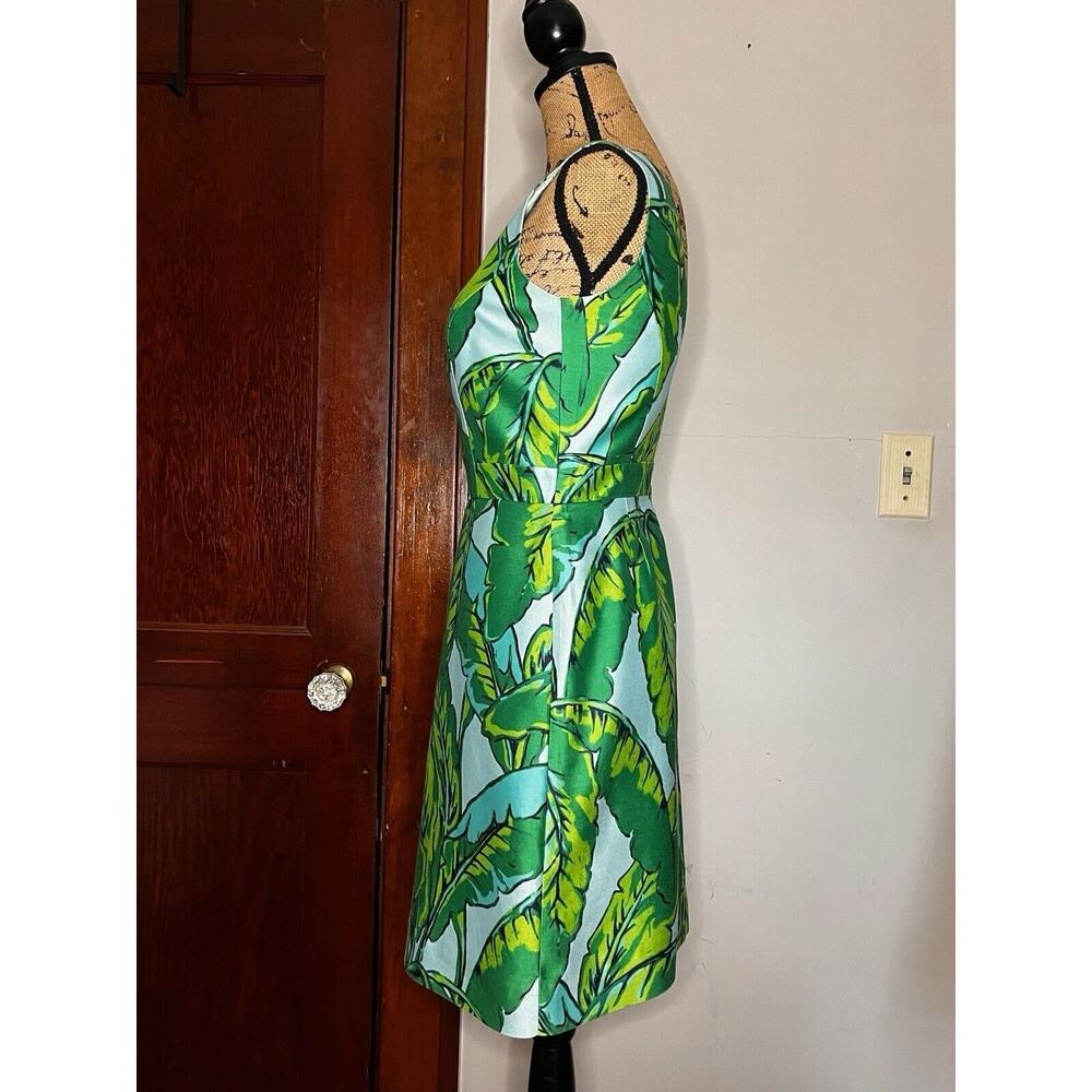 VINEYARD VINES GREEN BLUE LEAF SILK COTTON EMBELLISHED NECKLINE SHEATH DRESS 00 - Picture 3 of 5